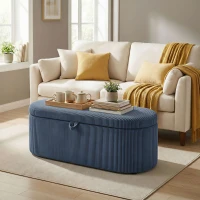 HOMCOM Storage Ottoman, Corduroy Upholstered Ottoman Storage Box with Padded Seat, 105 x 51 x 49 cm, Blue(m-10)