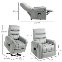 HOMCOM Vibration Massage Rise and Recliner Chair, Electric Power Lift Recliner with Remote Control and Side Pockets, Grey(m-3)