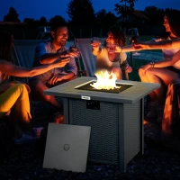 Outsunny Rattan-style Propane Gas Fire Pit Table with 40,000 BTU Burner, Square Smokeless Firepit Patio Heater with Thermocouple, Lava Rocks, Waterproof Cover, Spark Guard and Lid, Grey(m-10)
