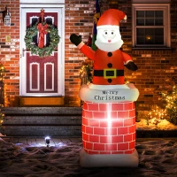 HOMCOM Aufblasbarer Weihnachtsmann mit Schornstein, LED-Beleuchtung, integriertes Gebläse, 80 x 70 x 210 cm(m-10)