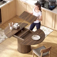 HOMCOM Extendable Round Dining Table Kitchen Table Hidden Leaf Storage Pedestal Base Seats 6-8 110-150 cm Dark Walnut(m-7)