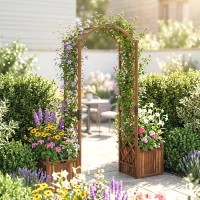 Outsunny Wooden Garden Arch with 2 Planter Boxes, Outdoor Rose Arch Trellis for Climbing Vines, Carbonised(m-7)