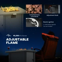 Outsunny Rattan-style Propane Gas Fire Pit Table with 40,000 BTU Burner, Square Smokeless Firepit Patio Heater with Thermocouple, Lava Rocks, Waterproof Cover, Spark Guard and Lid, Grey(m-5)