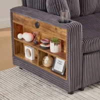 Modern Corduroy Sofa Bed with Pull-Out Bed, Storage and LED Lighting, Plush Sleeper Couch for Living Rooms, 196L × 82W × 85H cm, Dark Gray(m-15)