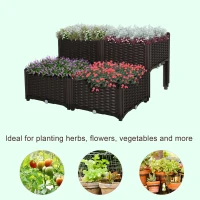 Outsunny Set of 4 26L Garden Raised Bed Elevated Patio Flower Plant Planter Box PP Vegetables Planting Container, Brown(m-4)