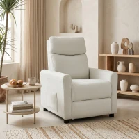HOMCOM Poltrona Reclinabile 145° max in Tessuto Effetto Lino, Schiuma, Acciaio e Legno, 73x86x100 cm, Bianco Crema(m-6)