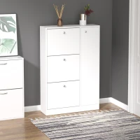 HOMCOM Shoe Cabinet with 3 Flip Drawers, Narrow Shoe Storage Cabinet with 5-tier Cupboard and Adjustable Dividers for Hallway, Entryway, White(m-2)