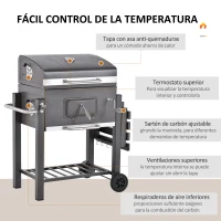 Outsunny Barbacoa de Carbón Vegetal con Ruedas Estantes Parilla Barril Carro de BBQ Picnic Acampada Smoker Ahumador de Carbón 115x56x108cm(m-5)