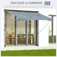 Outsunny Store banne Manuel rétractable Auvent Téléscopique sans Perçage 3L x 1,5l m Inclinaison et Hauteur réglable(m-8)
