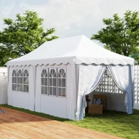 Outsunny 3 x 6m Pop Up Gazebo with Sides, UPF50+ Height Adjustable Marquee Party Tent, Wedding Canopy, Instant Event Shelter with Carry Bag and Sand Bags for Garden, White(m-10)