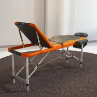 HOMCOM Foldable Massage Bed Portable Table, 3-Section Aluminium Foldable Beauty Couch, Professional Salon Spa Table with Headrest Support, 60 cm Width, Black and Orange(m-8)