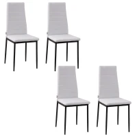 HOMCOM Lot de 4 chaises de salle à manger chaises de cuisine avec dossier haut pieds en métal et tissu en lin 41x50x97cm blanc(m-1)