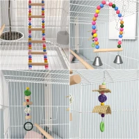 PawHut Cage à oiseaux sur pieds roulettes avec 4 mangeoires et 3 perchoirs 79 x 49 x 133 cm blanc(m-4)
