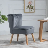 HOMCOM Modern Accent Chair, Fabric Living Room Chair with Rubber Wood Legs and Thick Padding, Grey(m-6)