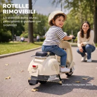 AIYAPLAY Moto Elettrica per Bambini 3+ Anni Licenza VESPA, 7.2V, con Rotelle Rimovibili, 3-5 km/h, Max 30kg, Bianco(m-6)