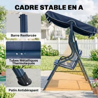 Outsunny Balancelle de Jardin 3 Places Toit imperméabilisé Inclinaison réglable Coussins Assise Dossier Bleu Blanc rayé(m-6)