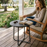Outsunny 48 cm Round Garden Side Table, Small Metal Outdoor Garden Table with Rolled Edge, Dark Grey(m-7)