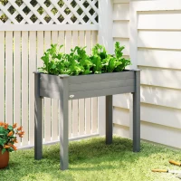 Outsunny Raised Bed for Garden, Wooden Elevated Planter Box with Bed Liner, for Flower Vegetable Herb, Dark Grey(m-10)