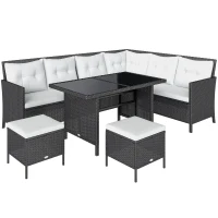Outsunny Salon de jardin 8 pers. grand confort canapé d'angle + 2 poufs + table à manger 12 coussins assise & dossier fournis polyester écru résine tressée noire(m-8)