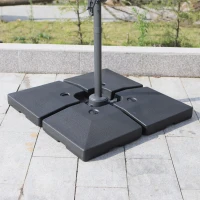 Outsunny Lot de 4 pied de parasol poids de lestage carré pour parasols déportés dim. par dalle 51L x 51l x 12H cm polyéthylène - A remplir d'eau jusqu'à 80 kg ou de sable jusqu'à 120 kg - noir(m-10)