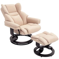 HOMCOM 360° Swivel Recliner Chair with Footstool, PU Leather Manual Recliner Armchair with Footstool, Solid Wood Base, Upholstered Reclining Chair for Living Room, Bedroom, Office, Cream(m-1)