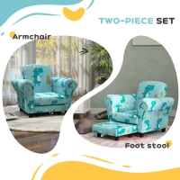 AIYAPLAY 2 Piece Kids Sofa Set with Dinosaur Design, Wooden Frame, for 1.5-3 Years Old, Blue(m-4)