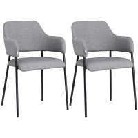 HOMCOM Set da 2 Sedie Imbottite Moderne in Tessuto con Braccioli e Gambe in Acciaio, 54x54x84cm, Grigio(m-1)