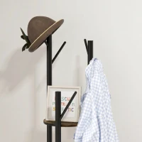 HOMCOM Cuier rotativ de podea cu 8 cârlige și 4 rafturi, stil industrial, Ø30x175cm, maro(m-8)
