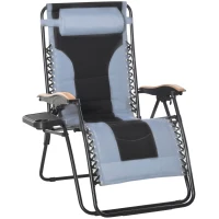 Outsunny Chaise Longue Pliable zéro gravité Dossier réglable Tablette tétière métal époxy Polyester Coton Gris Noir(m-11)