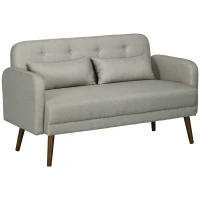 HOMCOM Canapé banquette 2 places design scandinave avec 2 coussins inclus 135 x 74 x 82 cm pieds en bois gris(m-1)