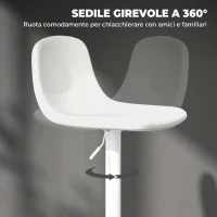 HOMCOM Set 2 Sgabelli da Bar con Schienale e Poggiapiedi, Altezza Regolabile, Pelle PU e Imbottitura, Bianco(m-5)
