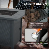 Outsunny Rattan-style Propane Gas Fire Pit Table with 40,000 BTU Burner, Square Smokeless Firepit Patio Heater with Thermocouple, Lava Rocks, Waterproof Cover, Spark Guard and Lid, Grey(m-6)