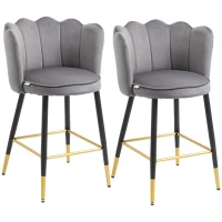 HOMCOM Set da 2 Sgabelli da Bar Vellutati con Poggiapiedi e Base in acciaio, 59x52x90cm, Grigio(m-11)
