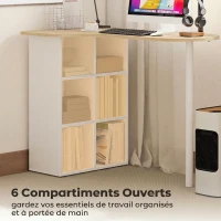 HOMCOM Bureau irrégulier table d'ordinateur 100 x 59 cm avec 6 compartiments, 4 étagères réglables et cadre en acier, chêne(m-5)