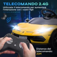 HOMCOM Macchina Elettrica per Bambini 12V con Licenza Lamborghini, Telecomando, Clacson e Musica, Giallo(m-6)