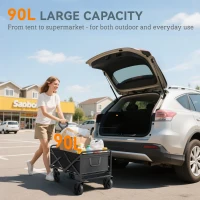 Outsunny Folding Steel Frame Garden Storage Cart, with Wheels and Handle - Black(m-4)