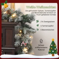 HOMCOM Girlanda świąteczna z 216 obsypanymi śniegiem gałązkami, 50 lampkami LED, Ø25x180 cm, zielona i biała(m-6)