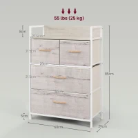 HOMCOM Rustic Chest of Four Fabric Drawers - Black(m-3)