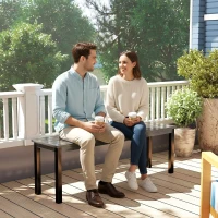 Outsunny 2 Seater Garden Bench, Outdoor Bench Loveseat with Wood-Effect Slatted Seat and Steel Frame for Patio, Park, Grey(m-9)