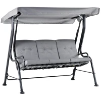 Outsunny Balancelle de Jardin 3 Places Grand Confort Toit Inclinaison réglable épais Coussins Amovibles Polyester Acier époxy Gris(m-1)
