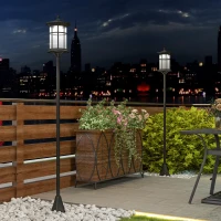 Outsunny 2 Luces Solares Exterior con Panel Solar Encendido Automático y Marco de Acero Inoxidable Impermeable IP44 Negro(m-2)