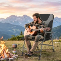 Outsunny Camping Chair Padded Reclining Folding Chair with Wide Armrests for Adults Black(m-10)