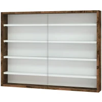 HOMCOM 5-Tier Wall Display Shelf Unit Cabinet w/ 4 Adjustable Shelves Glass Doors Home Office Ornaments 60x80cm Rustic brown(m-11)