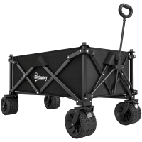 Outsunny Folding Garden Trolley, Outdoor Wagon Cart with Carry Bag, for Beach, Camping, Festival, 120KG Capacity, Black