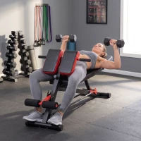 HOMCOM Hantelbank Fitnessbank Schrägbank Multifunktion Bauchtrainer Verstellbar Stahl Schwarz 64 x 146 x 73,5-85 cm(m-10)