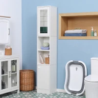 kleankin Tall Bathroom Storage Cabinet with Mirror, Narrow Bathroom Unit, Freestanding Bathroom Cupboard with Adjustable Shelves and 2 Doors, White(m-2)