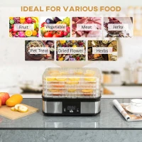 HOMCOM 5 Tier Food Dehydrator, 245W Stainless Steel Food Dryer Machine with Adjustable Temperature, Timer and LCD Display for Drying Fruit, Meat, Vegetable, Jerky and Pet Treat, Black(m-4)