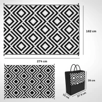 Outsunny Reversible Outdoor Rug, Plastic Straw Mat w/ Carry Bag Ground Stakes for Garden RV Picnic Beach Camping 182x274cm Black(m-3)