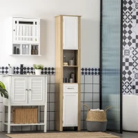 kleankin Mobile Bagno Alto in Truciolato con un Cassetto, 2 Armadietti e 2 Ripiani Aperti Regolabili, 37x30x184 cm(m-2)
