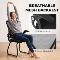 HOMCOM Office Chair, Ergonomic Desk Chair No Wheels with Mesh Backrest and Steel Legs for Home Conference Room, Black(m-4)